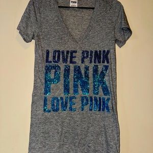 VS PINK BLING grey with blue sequins TEE